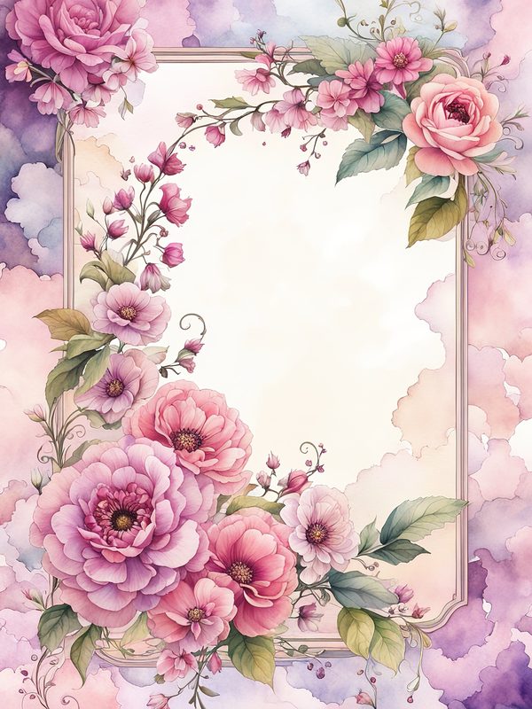 Watercolor Floral Frame Digital Paper: Pink & Mauve Botanical Borders (10 JPGs) — image 3