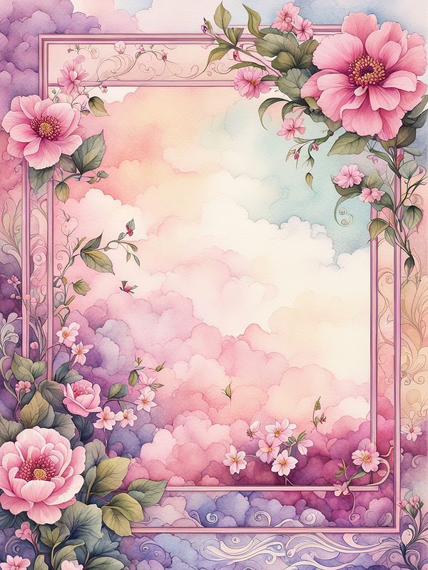 Watercolor Floral Frame Digital Paper: Pink & Mauve Botanical Borders (10 JPGs) — image 4