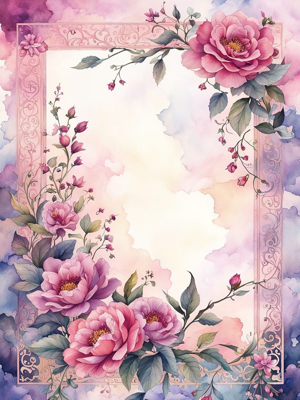 Watercolor Floral Frame Digital Paper: Pink & Mauve Botanical Borders (10 JPGs) — image 5