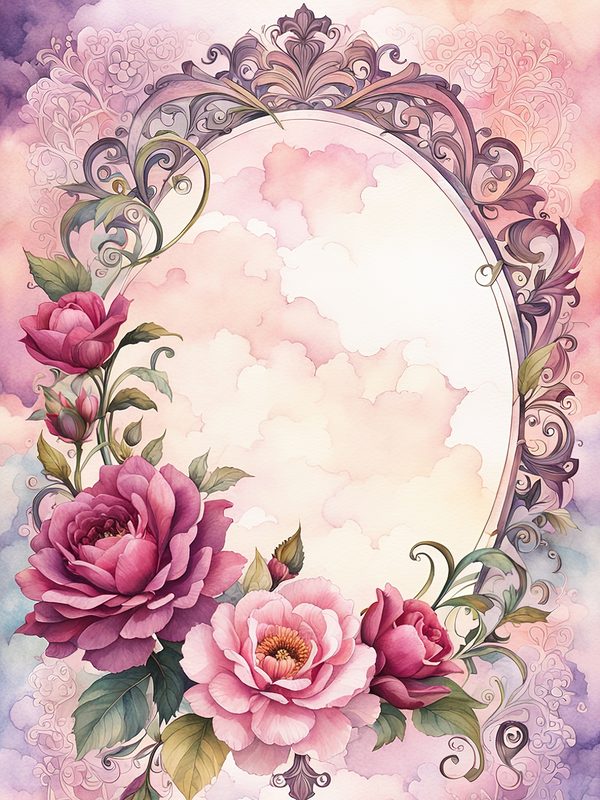 Watercolor Floral Frame Digital Paper: Pink & Mauve Botanical Borders (10 JPGs) — image 6