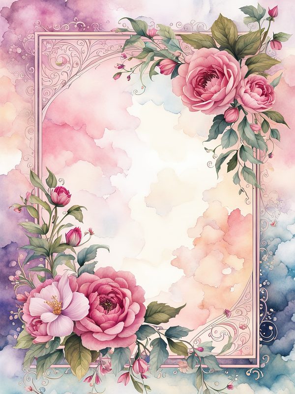 Watercolor Floral Frame Digital Paper: Pink & Mauve Botanical Borders (10 JPGs) — image 7