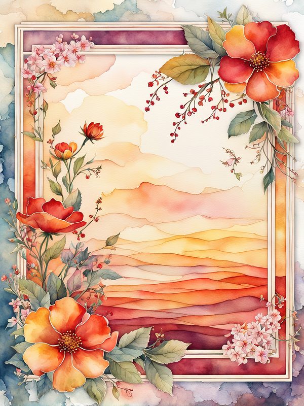 Watercolor Floral Frame: Red & Orange Flowers Digital Paper (10 JPGs) — image 8