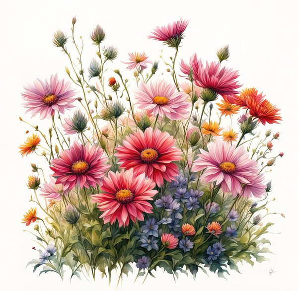 Pink Wildflower Clipart: Watercolor Boho Floral Designs (Digital Download) — image 3