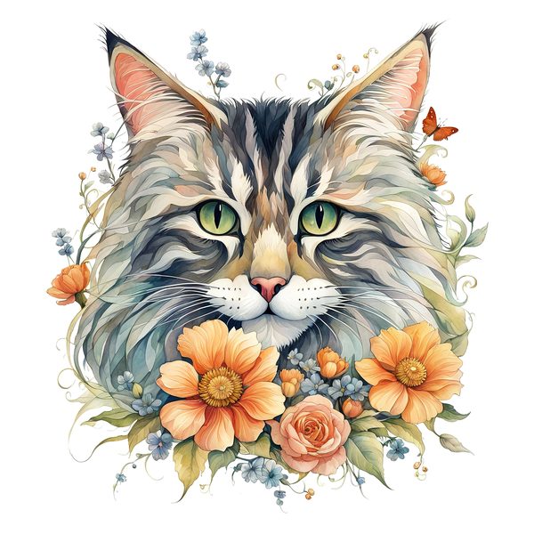 Maine Coon Cat Watercolor Clipart Set, Boho Style (JPG, PNG) — image 1