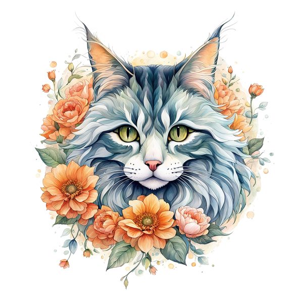 Maine Coon Cat Watercolor Clipart Set, Boho Style (JPG, PNG) — image 2