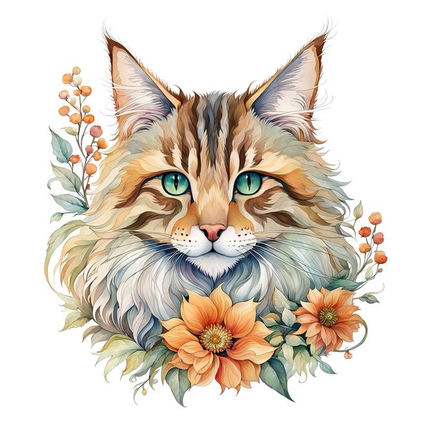 Maine Coon Cat Watercolor Clipart Set, Boho Style (JPG, PNG) — image 3