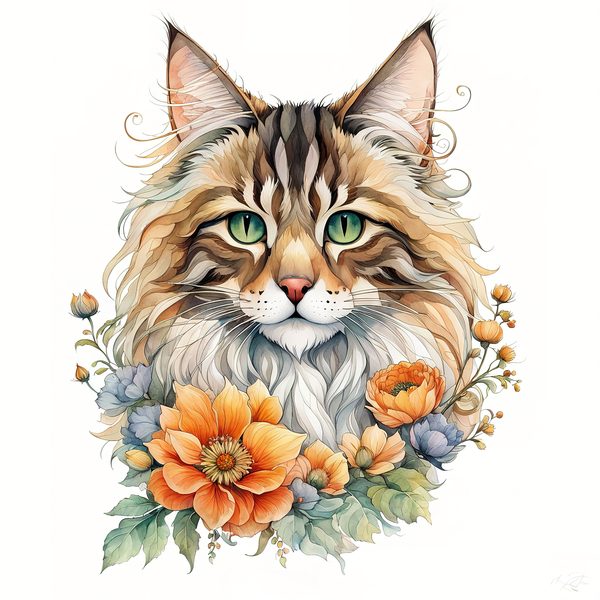 Maine Coon Cat Watercolor Clipart Set, Boho Style (JPG, PNG) — image 10