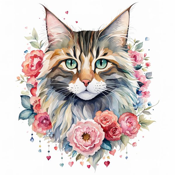 Maine Coon Cat Watercolor Clipart Set, Boho Style (JPG, PNG) — image 12