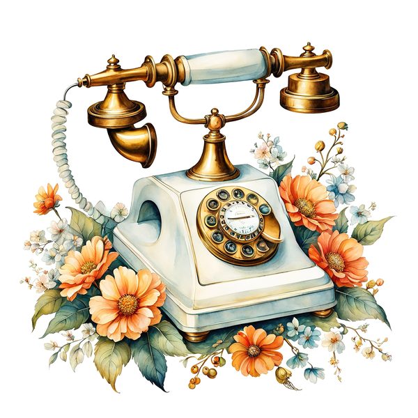 Watercolor Antique Telephone Clipart: Floral Boho Art (Digital Print) — image 2