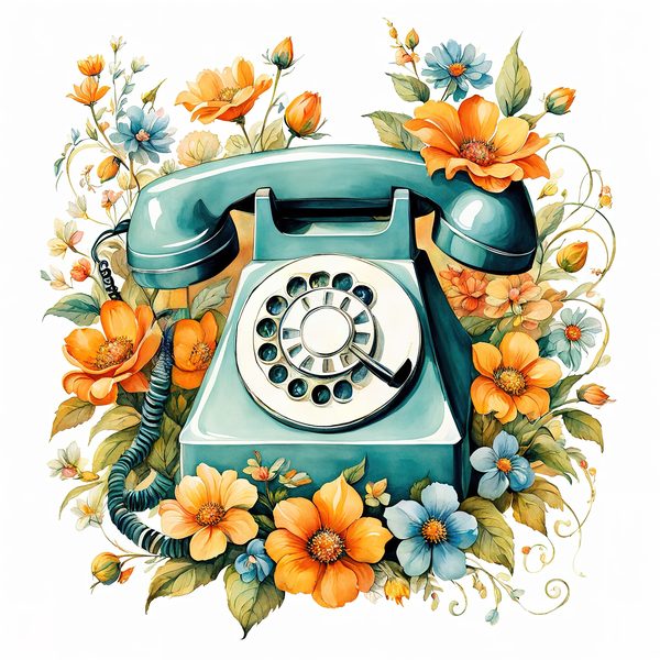 Watercolor Antique Telephone Clipart: Floral Boho Art (Digital Print) — image 3