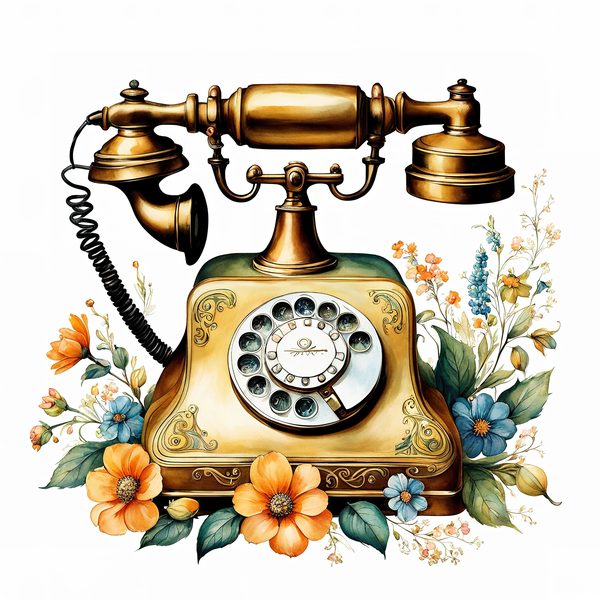 Watercolor Antique Telephone Clipart: Floral Boho Art (Digital Print) — image 4