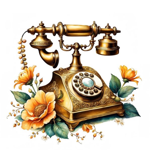Watercolor Antique Telephone Clipart: Floral Boho Art (Digital Print) — image 5