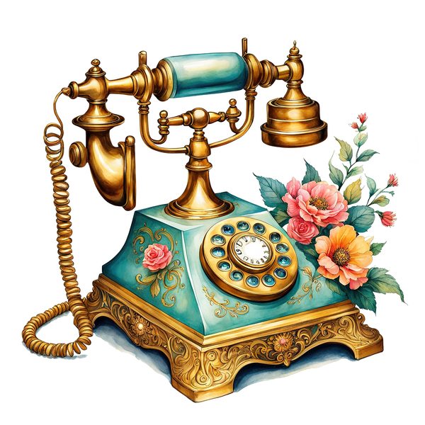 Watercolor Antique Telephone Clipart: Floral Boho Art (Digital Print) — image 6
