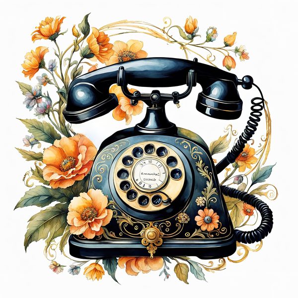 Watercolor Antique Telephone Clipart: Floral Boho Art (Digital Print) — image 7