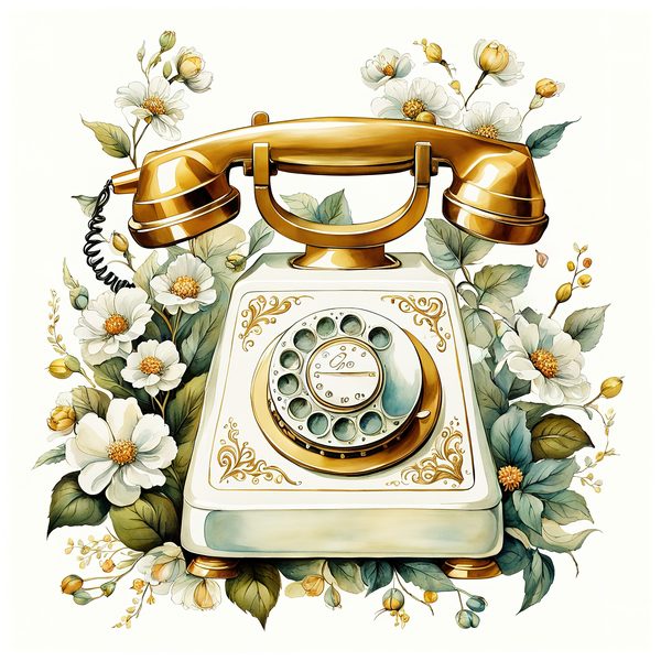 Watercolor Antique Telephone Clipart: Floral Boho Art (Digital Print) — image 8