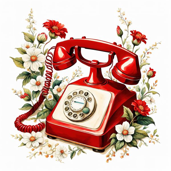 Watercolor Antique Telephone Clipart: Floral Boho Art (Digital Print) — image 9