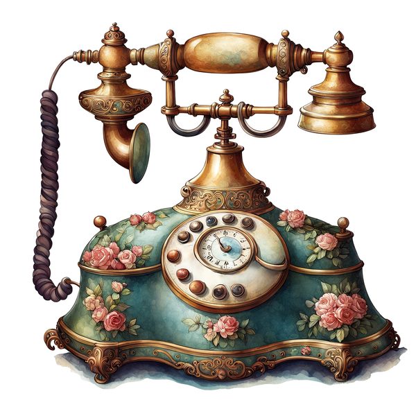 Watercolor Antique Telephone Clipart: Floral Boho Art (Digital Print) — image 10