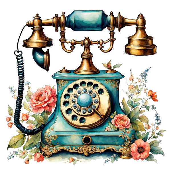 Watercolor Antique Telephone Clipart: Floral Boho Art (Digital Print) — image 11