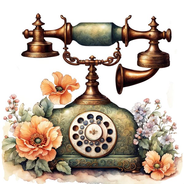 Watercolor Antique Telephone Clipart: Floral Boho Art (Digital Print) — image 12