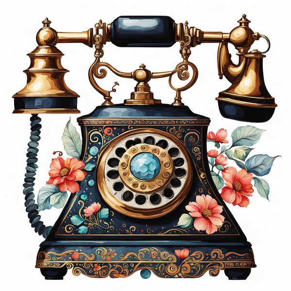 Watercolor Antique Telephone Clipart: Floral Boho Art (Digital Print) — image 13