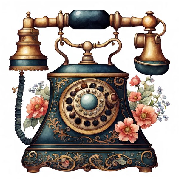 Watercolor Vintage Telephone Clipart: Floral Boho Art (JPG & PNG Files) — image 2