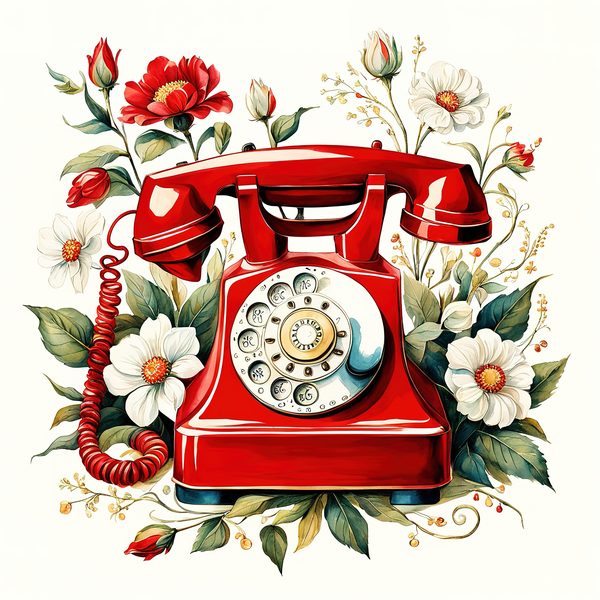 Watercolor Vintage Telephone Clipart: Floral Boho Art (JPG & PNG Files) — image 3