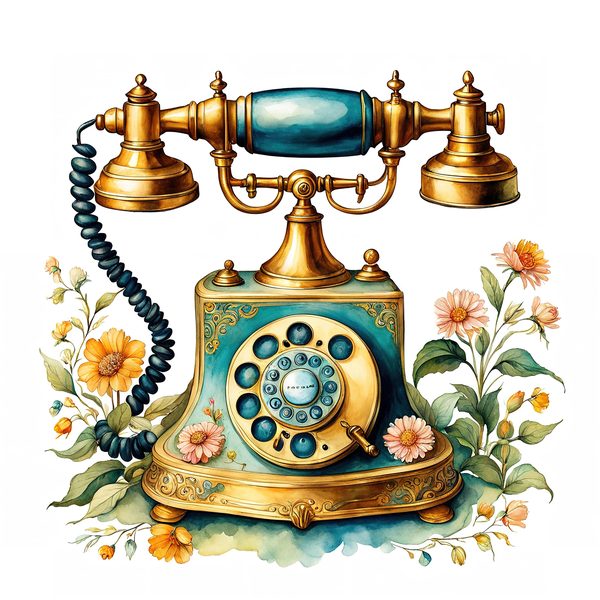Watercolor Vintage Telephone Clipart: Floral Boho Art (JPG & PNG Files) — image 5