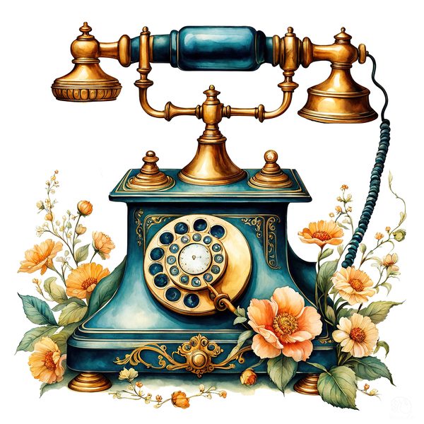 Watercolor Vintage Telephone Clipart: Floral Boho Art (JPG & PNG Files) — image 6