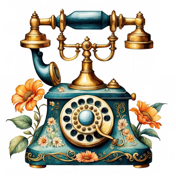 Watercolor Vintage Telephone Clipart: Floral Boho Art (JPG & PNG Files) — image 7