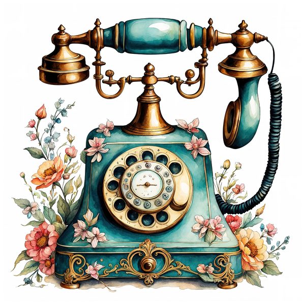 Watercolor Vintage Telephone Clipart: Floral Boho Art (JPG & PNG Files) — image 8