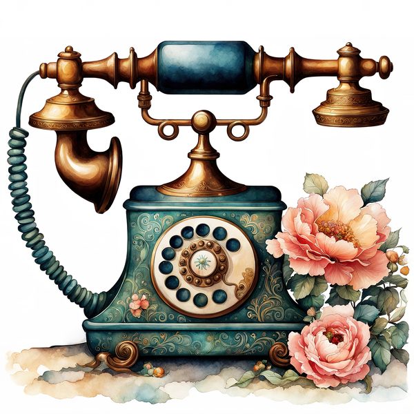Watercolor Vintage Telephone Clipart: Floral Boho Art (JPG & PNG Files) — image 9
