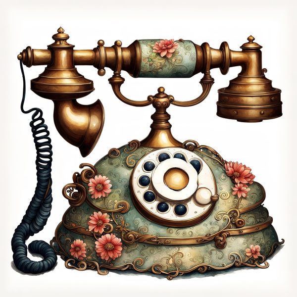 Watercolor Vintage Telephone Clipart: Floral Boho Art (JPG & PNG Files) — image 10