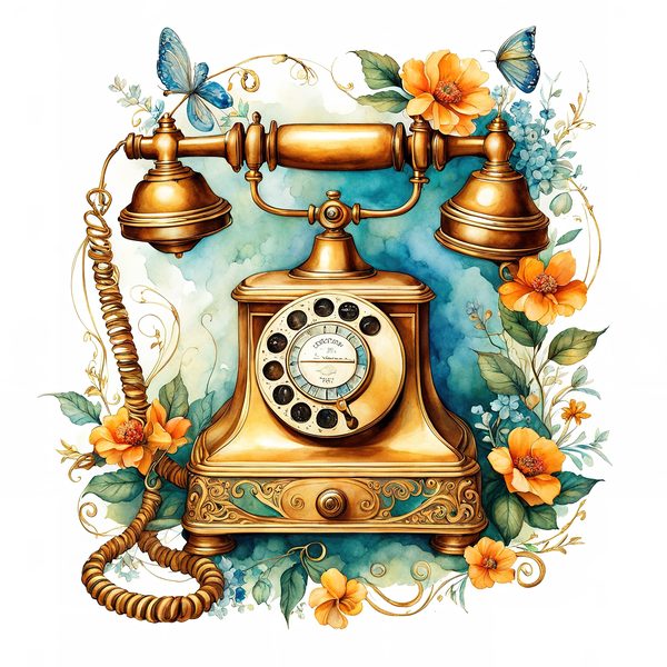 Watercolor Vintage Telephone Clipart: Floral Boho Art (JPG & PNG Files) — image 11