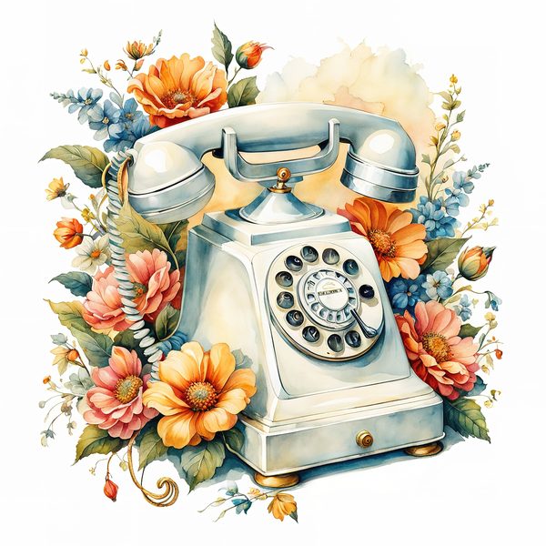 Watercolor Vintage Telephone Clipart: Floral Boho Art (JPG & PNG Files) — image 12