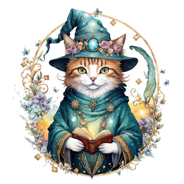 Watercolor Cat Wizard Clipart: Boho Style (Digital Print) — image 10