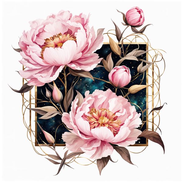 Watercolor Peony Clipart: Celestial Navy & Gold Florals (PNG JPG) — image 4