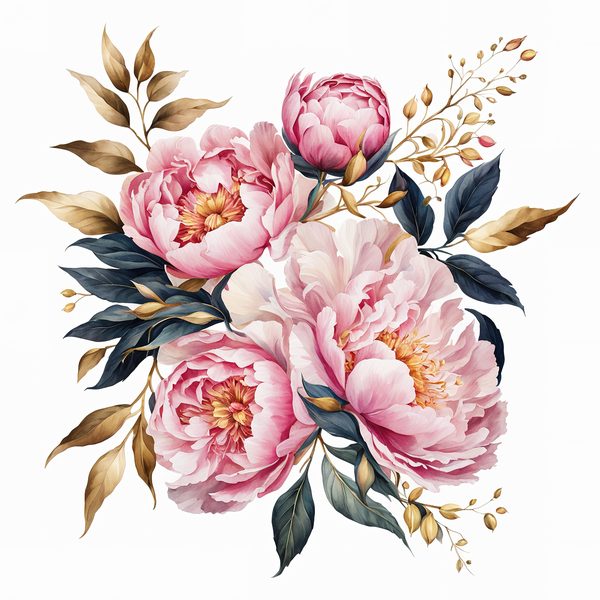 Watercolor Peony Clipart: Celestial Navy & Gold Florals (PNG JPG) — image 5