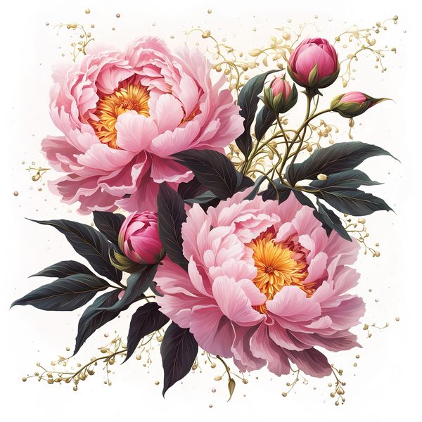 Watercolor Peony Clipart: Celestial Navy & Gold Florals (PNG JPG) — image 6