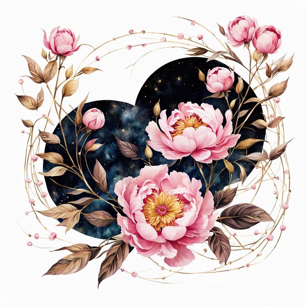 Watercolor Peony Clipart: Celestial Navy & Gold Florals (PNG JPG) — image 7