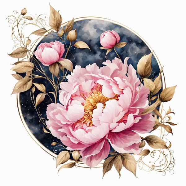 Watercolor Peony Clipart: Celestial Navy & Gold Florals (PNG JPG) — image 8