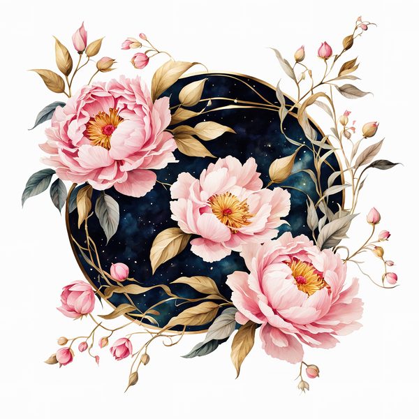 Watercolor Peony Clipart: Celestial Navy & Gold Florals (PNG JPG) — image 12