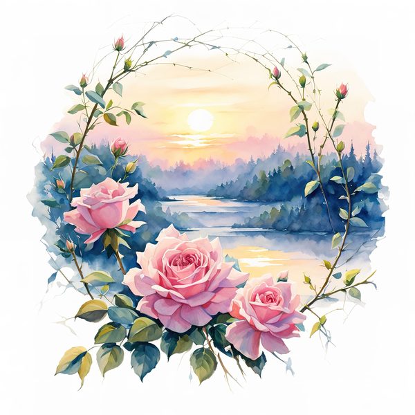 Watercolor Rose Path Clipart: Mystical Floral Art (JPG, PNG) — image 1