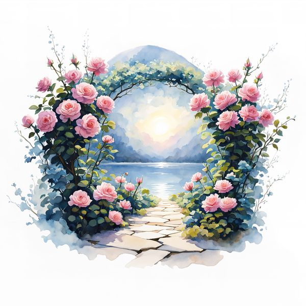 Watercolor Rose Path Clipart: Mystical Floral Art (JPG, PNG) — image 3