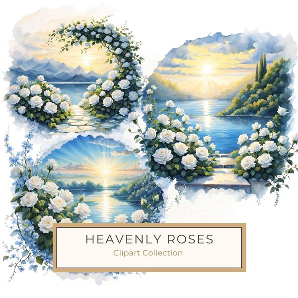 Watercolor Rose Clipart: Ethereal Landscape, Spiritual Art (PNG JPG Files)