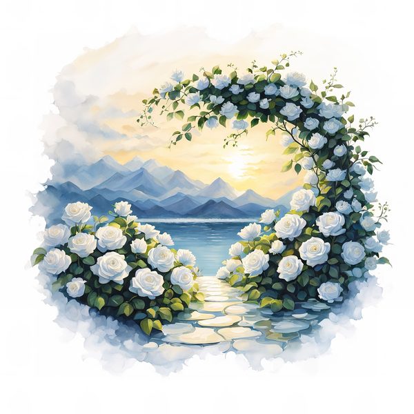 Watercolor Rose Clipart: Ethereal Landscape, Spiritual Art (PNG JPG Files) — image 3