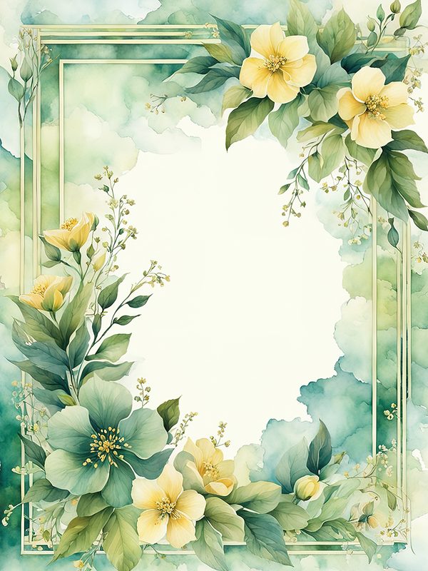 Watercolor Yellow Floral Digital Paper: Botanical Page Border (10 JPGs) — image 1