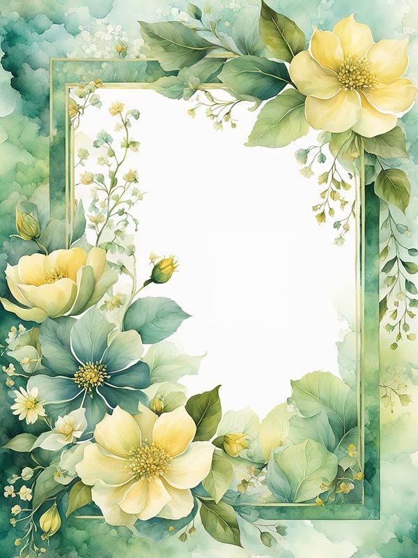 Watercolor Yellow Floral Digital Paper: Botanical Page Border (10 JPGs) — image 2