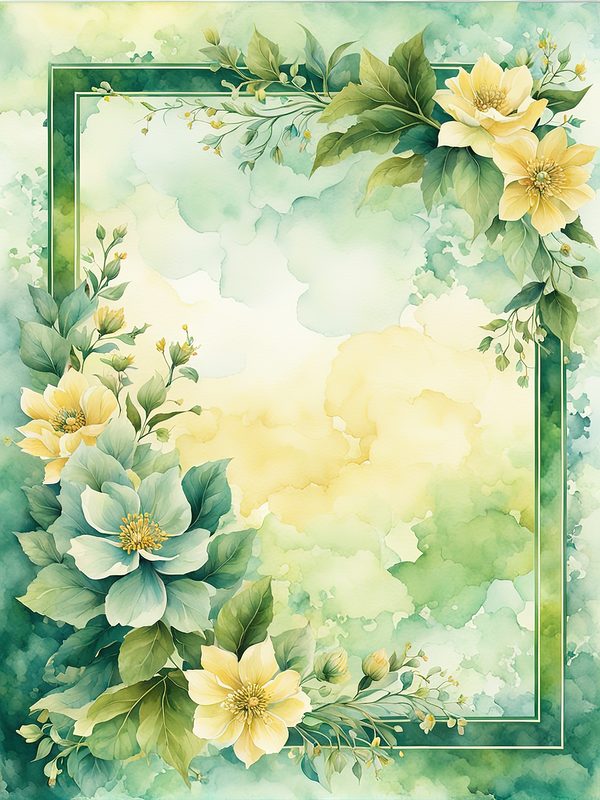 Watercolor Yellow Floral Digital Paper: Botanical Page Border (10 JPGs) — image 3