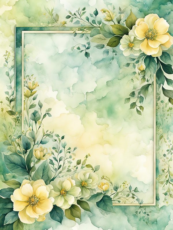 Watercolor Yellow Floral Digital Paper: Botanical Page Border (10 JPGs) — image 4
