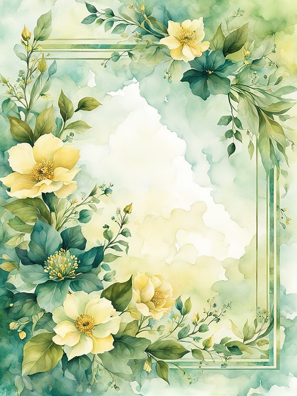 Watercolor Yellow Floral Digital Paper: Botanical Page Border (10 JPGs) — image 5